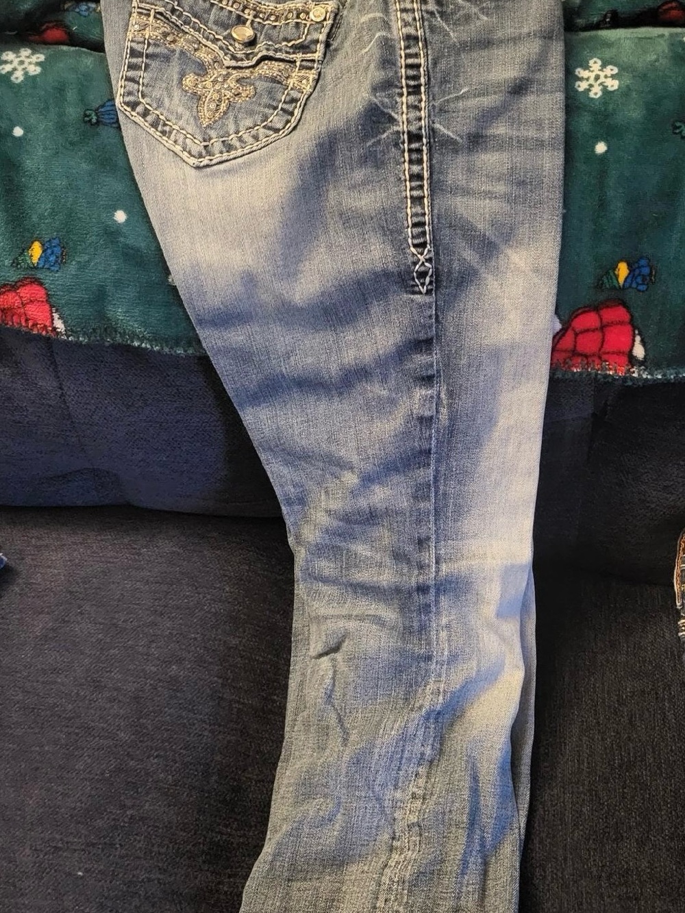 Bluebell denim jeans in blue with gold embroidery